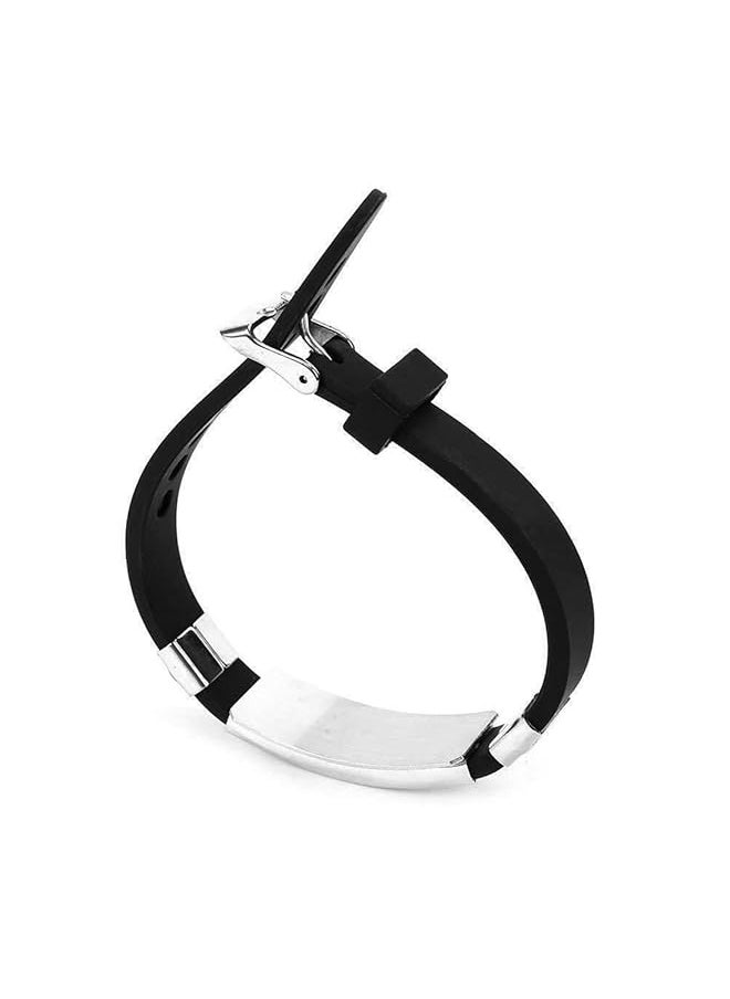 YELLOW CHIMES - Unisex Kpop Bts Band Exquisite Signature Jin Silicon Silver Plated Stainless Steel Charm Bracelet Silver;Black | Ycfjbr 01Jin Slbk - Image 1