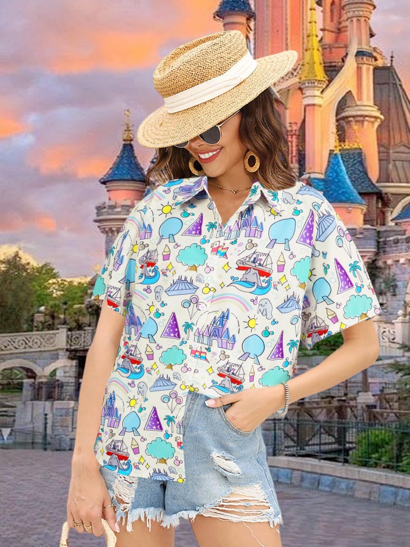VILOVE Magical Shirt for Women Magic Hawaiian Shirts Princess Tshirt Funny Castle Graphic Family Vacation Button Up Tops - Image 4