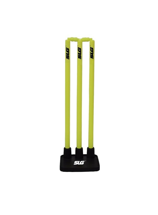 SLG Cricket Plastic Stump Set with Rubber Base | Heavy Duty Premium Wicket Set Standard Size | Professional Match Practice Training Ground Tournament Use - Image 1