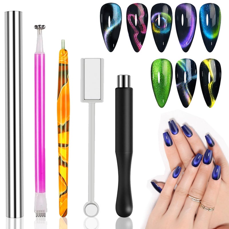 WOKOTO 5Pcs Nail Magnet For Cat Eye Nails Gel Polish Magnets Wand For Cat Eye Magnet Nail Art Tools 3D Gradient Design Magnetic Sticks Tools For Women Nails Magnets For Magnetic Nail Polish Magnet