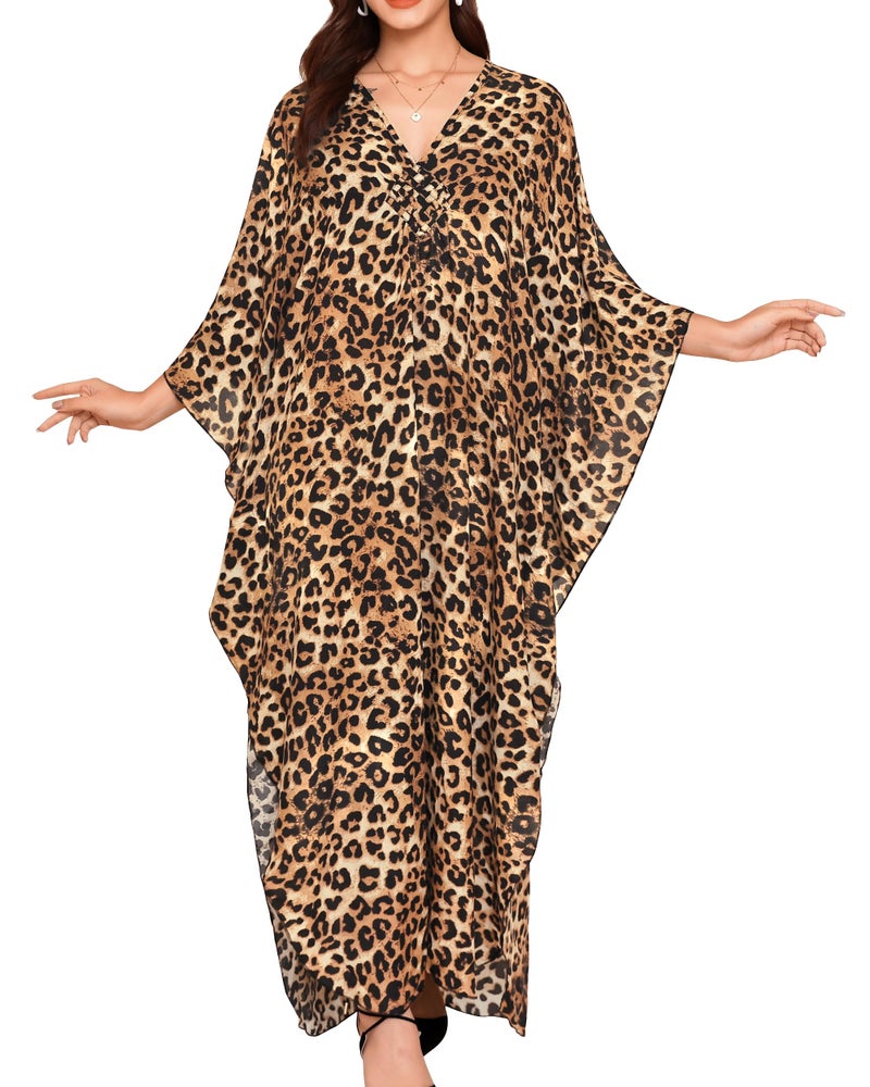 Rossopesca Kaftan Dresses for Women V-Neck Plus Size Batwing Sleeves Moo Moos Beach Cover Ups Long Caftan Dress - Image 1