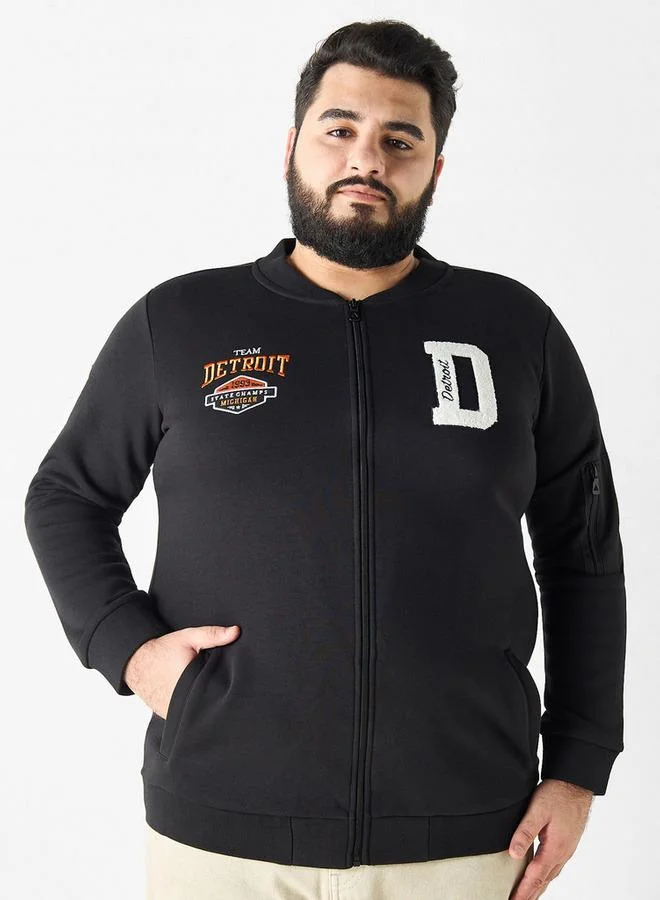 Plus Size Varsity Jacket with Long Sleeves and Pockets