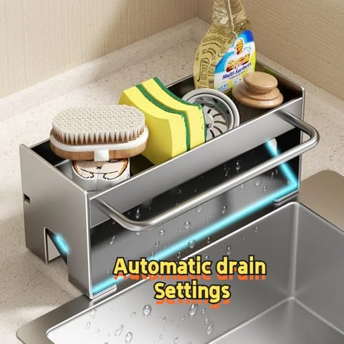 RAKSONIC Utensil Holder,Compact Kitchen Sink Drying Rack - Durable and Stylish Solution,Self-Draining Tray Design,with Rag Rack（Gray） - Image 2