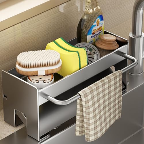 RAKSONIC Utensil Holder,Compact Kitchen Sink Drying Rack - Durable and Stylish Solution,Self-Draining Tray Design,with Rag Rack（Gray） - Image 1