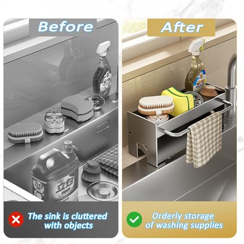 RAKSONIC Utensil Holder,Compact Kitchen Sink Drying Rack - Durable and Stylish Solution,Self-Draining Tray Design,with Rag Rack（Gray） - Image 3