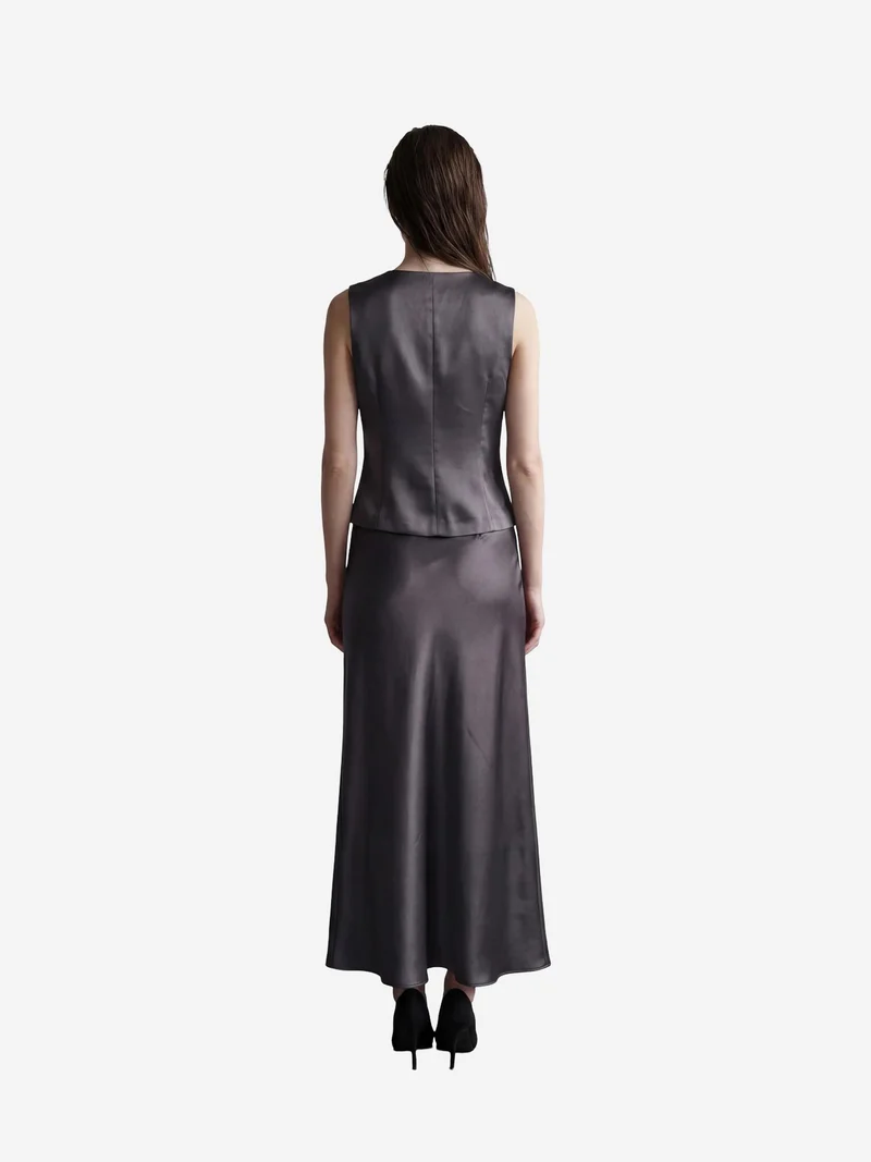 ماي فاشن MY FASHION V-Neck Vest & Maxi Skirt Satin Two-Piece Set