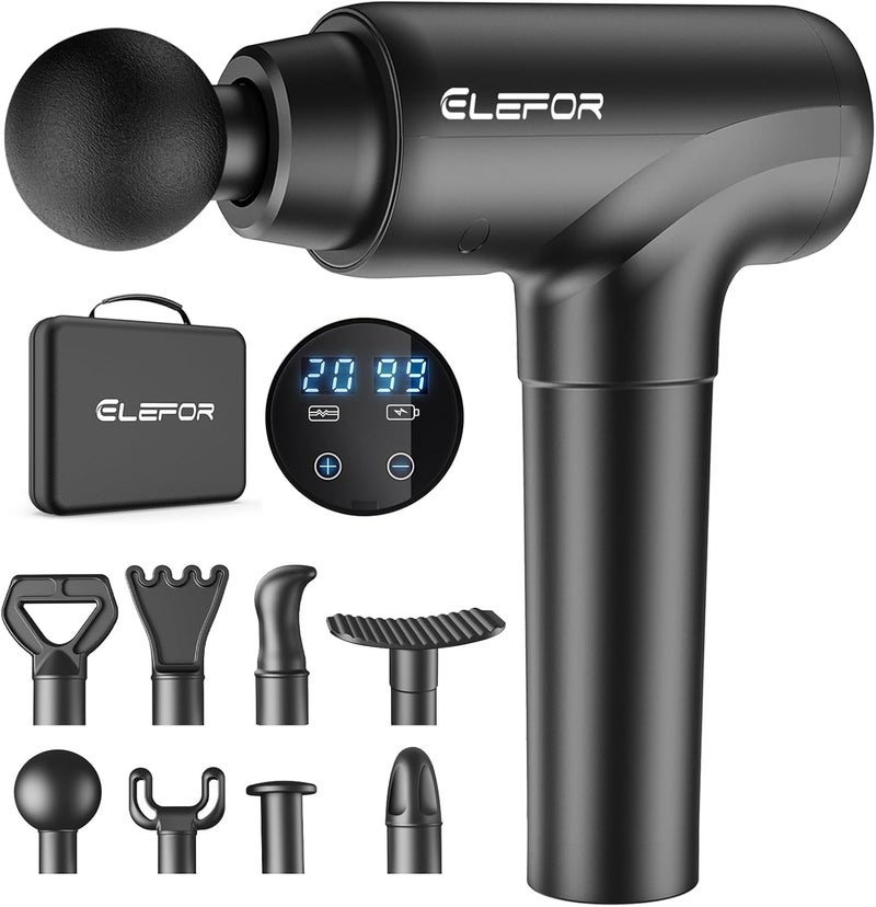 Elefor Massage Gun Deep TissuePercussion Back Massager Gun for Athletes Muscle Massage Gun for Pain Relief with 8 Massage Heads  20 Speeds Matte Black - Image 1