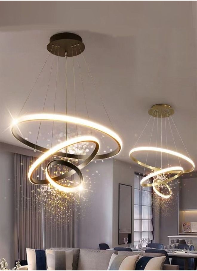 Set of 2 Modern Pendant Lamps LED Rings Circle Ceiling Hanging Decoration Chandelier 60 x 120 and 60 x 150 Centimeter 