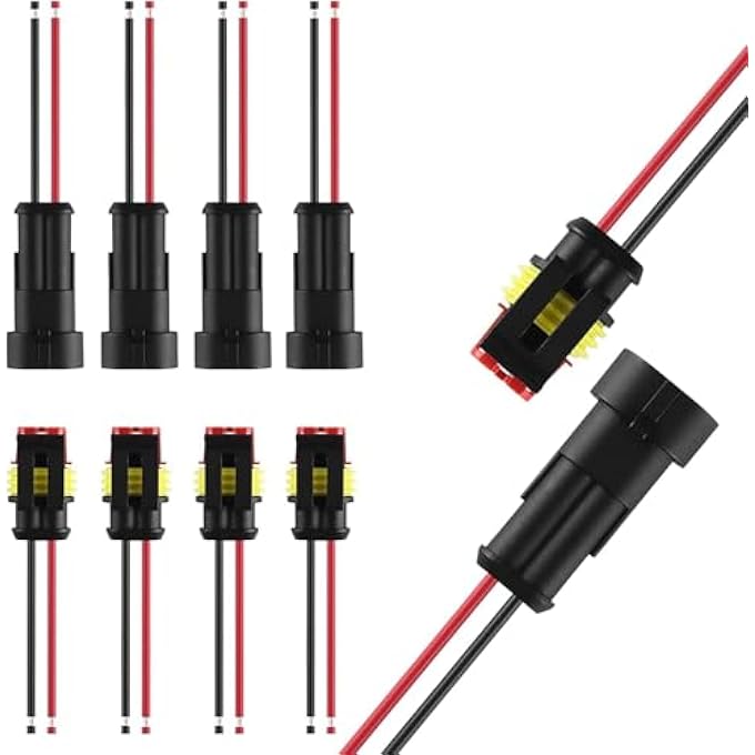 joyzzz Waterproof Connectors 10Pcs 2 Pin Electrical Connectors With 10Cm Pigtail 15Mm Series Rubber Seal Wire Terminals For Automotive And Marine Applications Durable Waterproof - Image 1