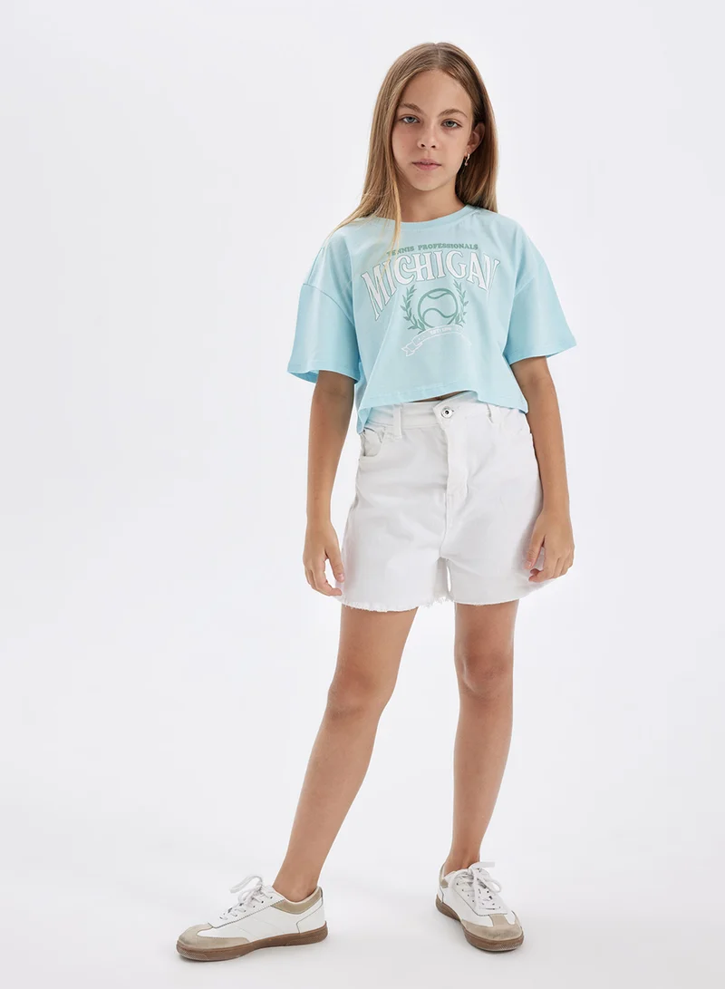 DeFacto Cropped Crew Neck Printed Short Sleeve T-Shirt