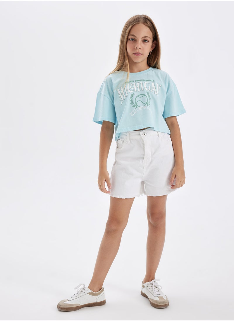 DeFacto - Cropped Crew Neck Printed Short Sleeve T-Shirt - Image 1