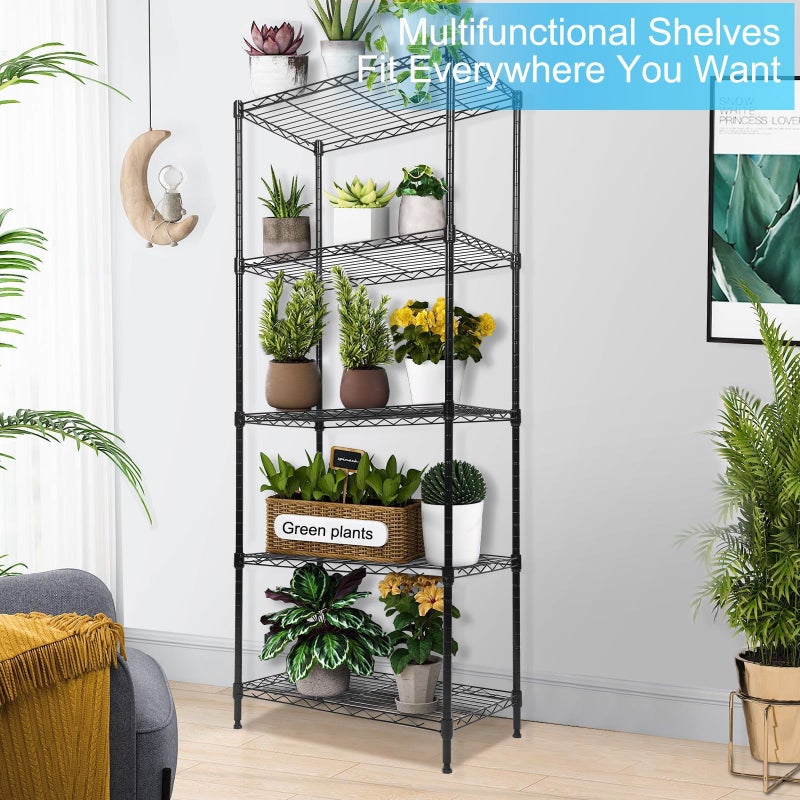Whitmor 5 Tier Shelving Unit, Adjustable Storage Shelves with Wheels, Wire Shelving, 400 lbs Capacity per Shelf, Max 2000 lbs Total for Laundry, Garage, Plant, 21" L x 12" W x 54" H, Black - Image 5