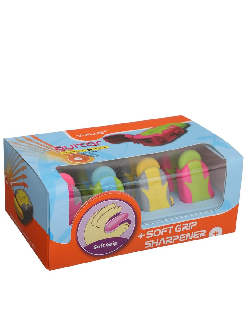 YPlus Y Plus Sx1302-01 Guitar Single Hole Sharpener And Eraser- Assorted Colors- Pack Of 12 Pieces - Image 1