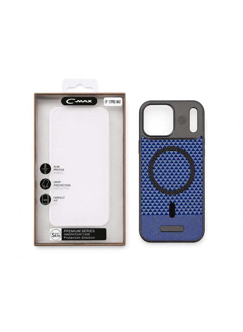 Cmax Premium MagSafe Protective Case with Metal Camera Guard and Textured Woven Design for iPhone 17 Pro Max - Blue - Image 1