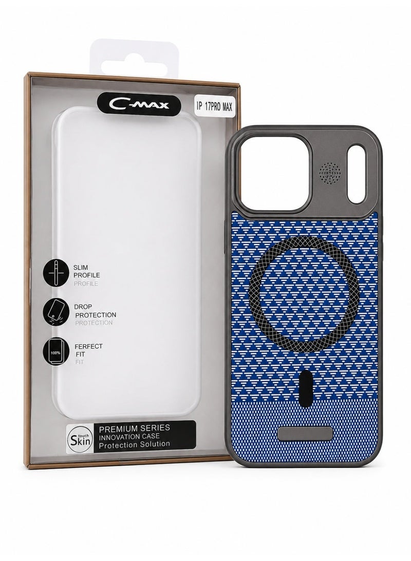 Cmax Premium MagSafe Protective Case with Metal Camera Guard and Textured Woven Design for iPhone 17 Pro Max - Blue - Image 3