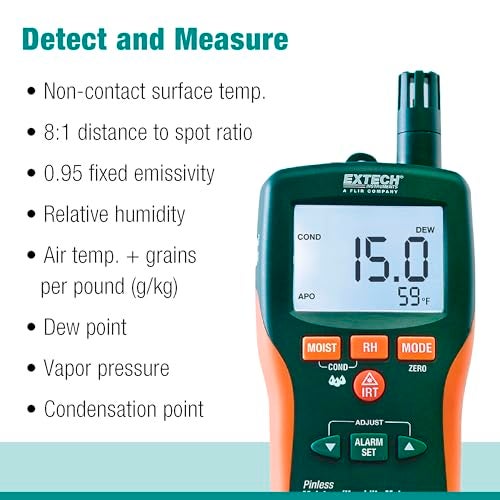 Extech MO290 Pinless Moisture Psychrometer with IR Thermometer - Image 5
