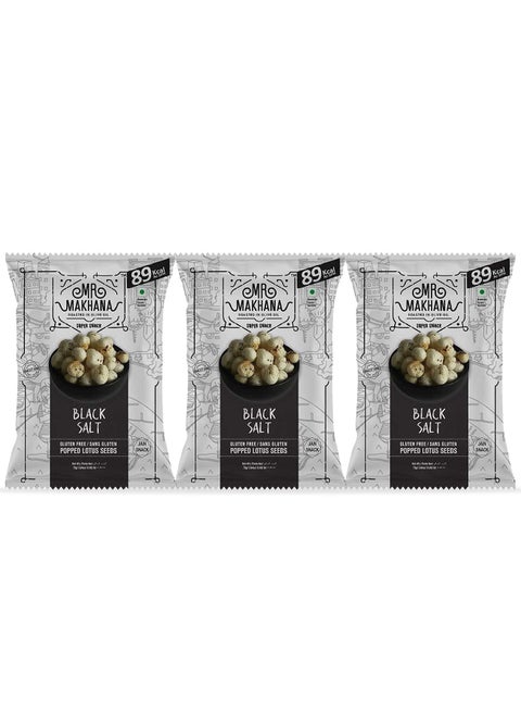 Mr Makhana Black Salt Popped Lotus Seeds Gluten-Free MSG Free, Anti Oxidants, Calcuim Rich and Plant Based 75G Pack of 3
