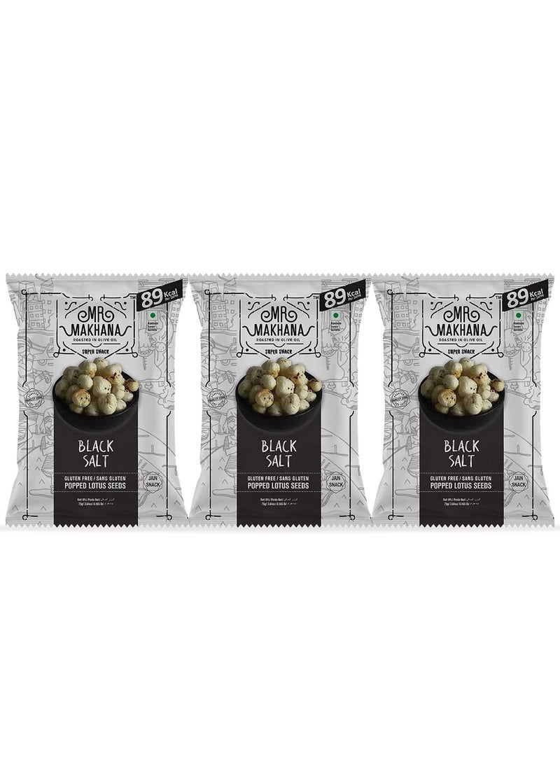 Mr Makhana Black Salt Popped Lotus Seeds Gluten Free 75 Grams Pack of 3  - Image 1