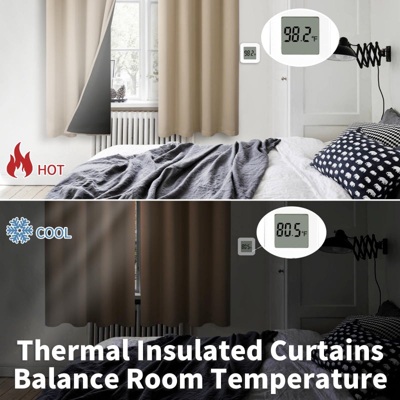 BGment Thermal Insulated 100% Blackout Curtains for Bedroom with Black Liner  Double Layer Full Room Darkening Noise Reducing Grommet Curtain (42 x 72 Inch  Sand  2 Panels) - Image 4