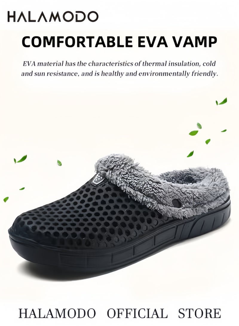 HALAMODO Unisex Winter Fur Lined Slippers Mesh Lining Shoes with Nonslip Soles Walking Garden Clogs Warm House Slippers for Indoor and Outdoor Use - Image 5