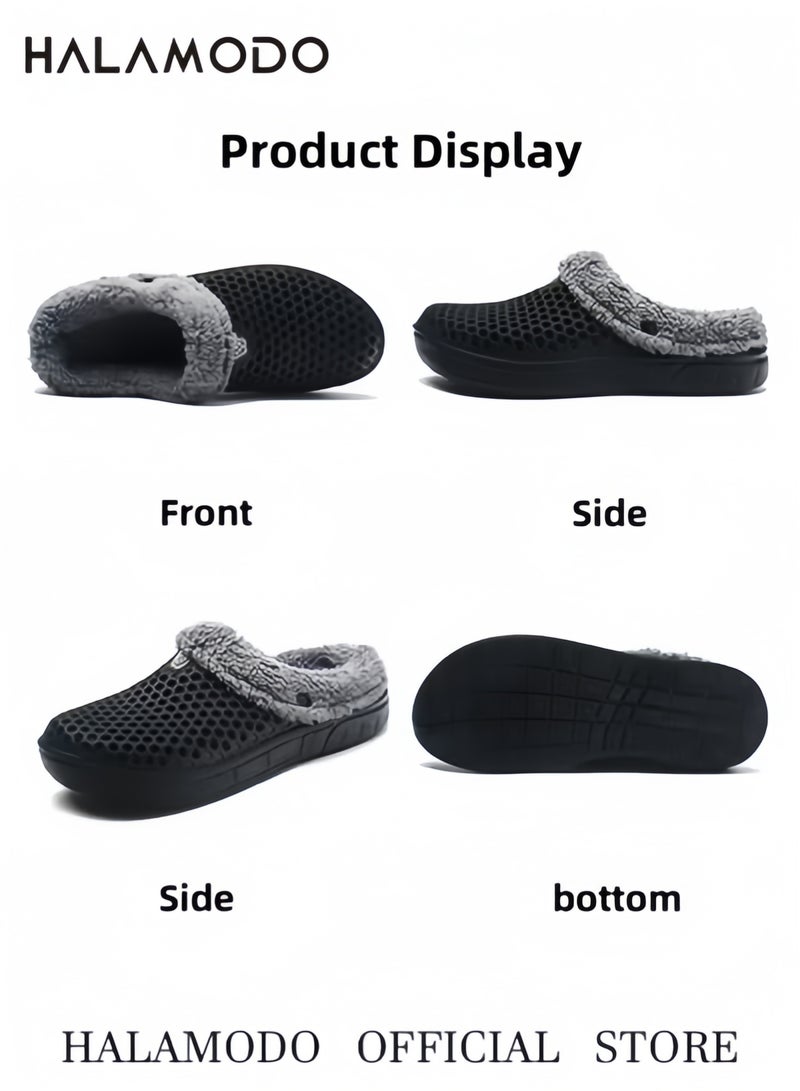 HALAMODO Unisex Winter Fur Lined Slippers Mesh Lining Shoes with Nonslip Soles Walking Garden Clogs Warm House Slippers for Indoor and Outdoor Use - Image 2