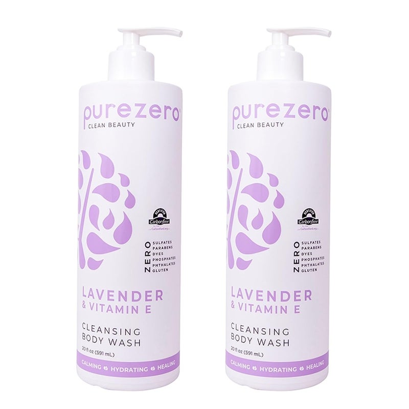 Purezero Lavender  Vitamin E Body Wash Calms and Invigorates Skin  Leaves Skin Hydrated Maintain Elasticity and Smoothness Zero Sulfates Parabens or Dyes 20oz 2 Pack
