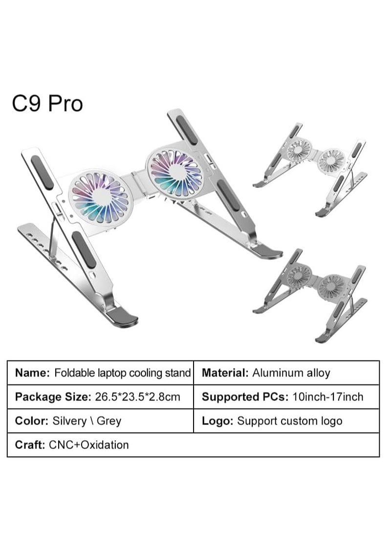 ماركة غير محددة - Laptop Stand with Cooling Fan and Foldable Tablet Holder for Gaming, Notebook, and 17-inch Tablets, Portable Accessories (Silver) - Image 1