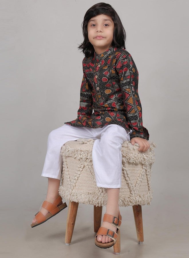 ZIKKU Boys Traditional Kurta Set, Festival Ethnic Wear, Smart Fit, Casual Comfortable (Black Silver, 9-12 Months) - Image 2
