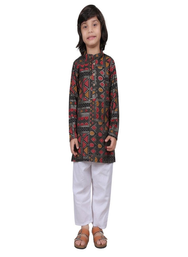 ZIKKU Boys Traditional Kurta Set, Festival Ethnic Wear, Smart Fit, Casual Comfortable (Black Silver, 9-12 Months) - Image 1