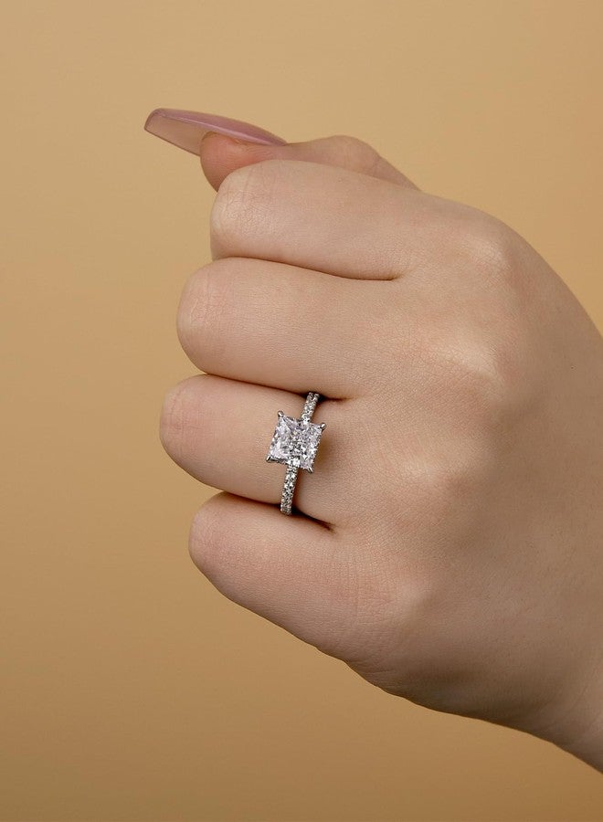RODIFFY 2.0CT Elegant Princess Cut Engagement Ring, S925 Silver AAAAA Grade CZ Promise Ring for Women (Silver, 7.5) - Image 3
