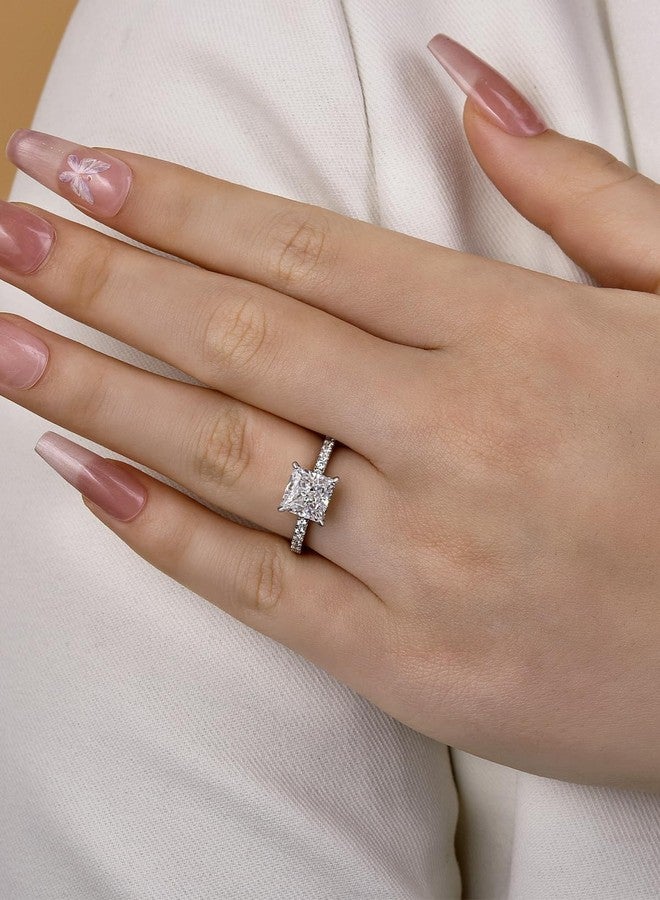 RODIFFY 2.0CT Elegant Princess Cut Engagement Ring, S925 Silver AAAAA Grade CZ Promise Ring for Women (Silver, 7.5) - Image 4