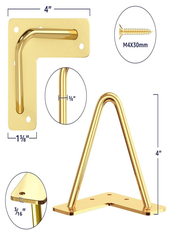 SMARTSTANDARD 4 Inch Hairpin Furniture Legs, 3/8'' Rods Metal Home DIY Projects for Nightstand, Coffee Table, Dresser with Rubber Floor Protectors, Gold Set of 4PCS - Image 2