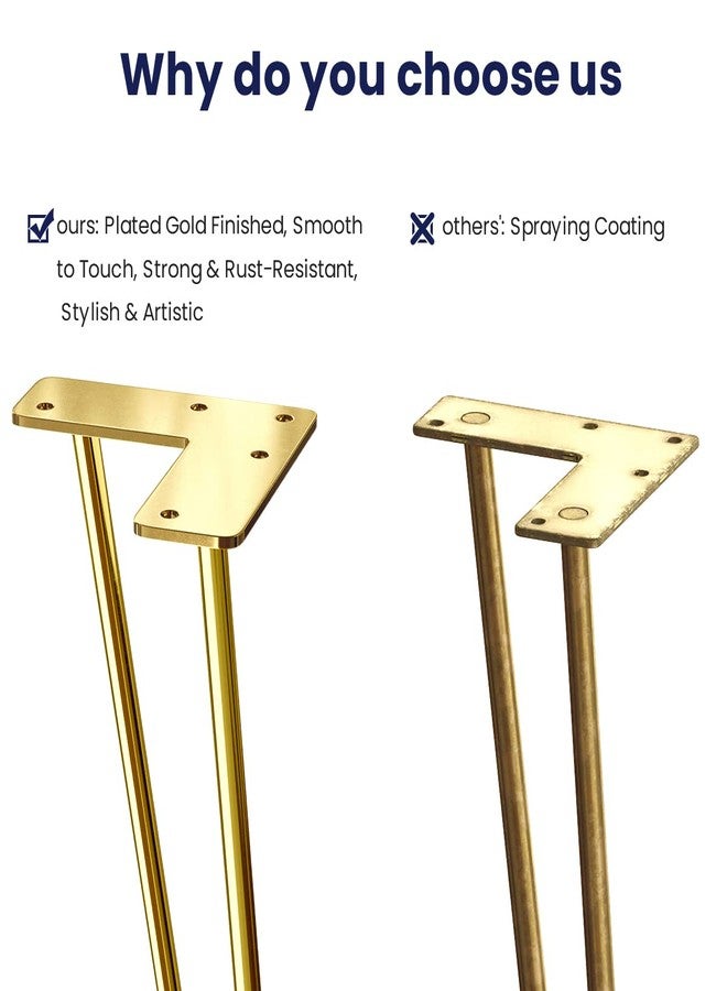 SMARTSTANDARD 4 Inch Hairpin Furniture Legs, 3/8'' Rods Metal Home DIY Projects for Nightstand, Coffee Table, Dresser with Rubber Floor Protectors, Gold Set of 4PCS - Image 4
