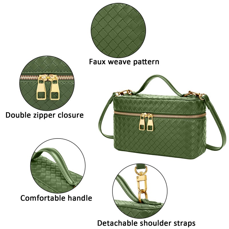 JYG Trendy Shoulder Bags for Women Mini L19 Square Box Satchel Bag Cute PU Leather Crossbody Purse with Adjustable Strap Green - Image 3