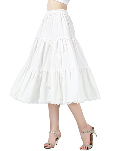BEAUTELICATE Women 100% Cotton Skirt 3 Tiered A-Line Retro Medieval Skirt - Image 1
