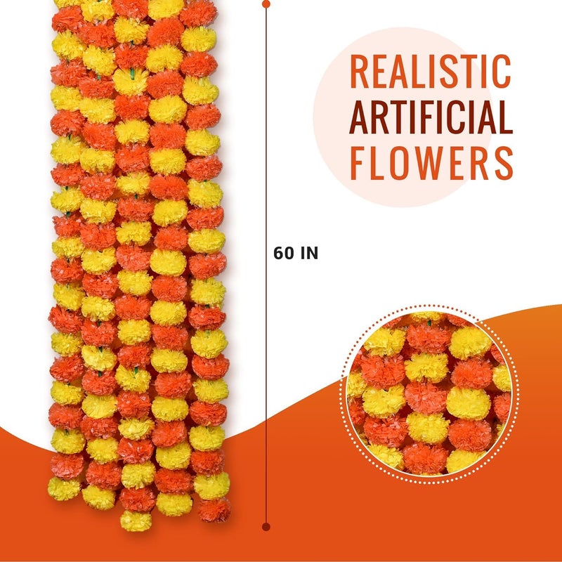Priyashyam Traders Artificial Marigold Garland Flowers for Decoration Toran Genda Phool for Diwali Home Decor Wedding Housewarming Pack of 10 Strings Orange and Yellow Flower Hanging - Image 5