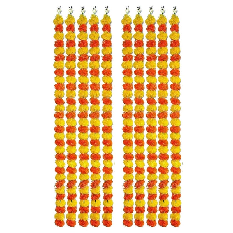 Priyashyam Traders Artificial Marigold Garland Flowers for Decoration Toran Genda Phool for Diwali Home Decor Wedding Housewarming Pack of 10 Strings Orange and Yellow Flower Hanging - Image 1