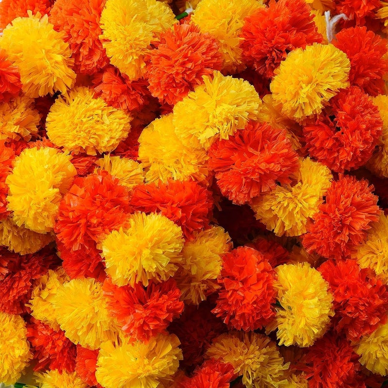 Priyashyam Traders Artificial Marigold Garland Flowers for Decoration Toran Genda Phool for Diwali Home Decor Wedding Housewarming Pack of 10 Strings Orange and Yellow Flower Hanging - Image 4