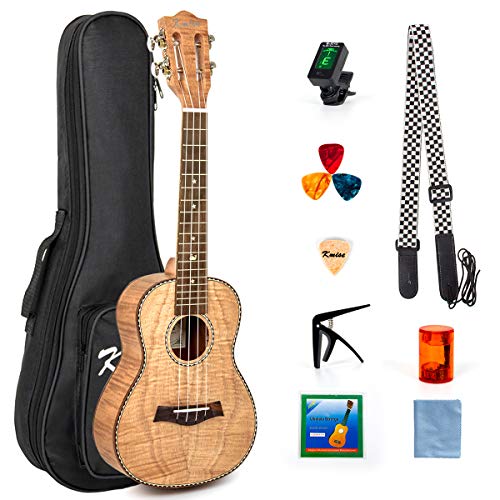 Kmise 23 Inch Concert Ukulele Classical Headstock Hard Lightweight Okoume Ukelele Tiger Flame Ukulele for Adult Beginners Kids with Uke Gig Bag Tuner Strap Replacement Strings Capo Picks etc - Image 1
