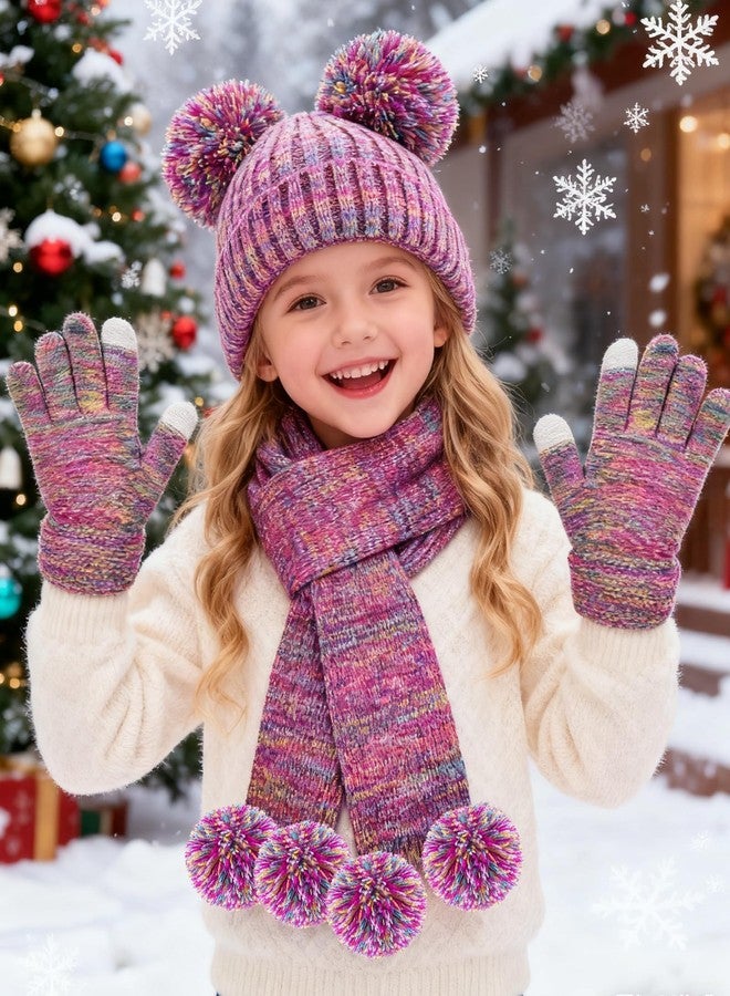 Asekonc Kids Winter Hat Gloves Scarf Set, Girls Winter Hat Beanie with Pom Knit Warmer Christmas Gifts - Image 4
