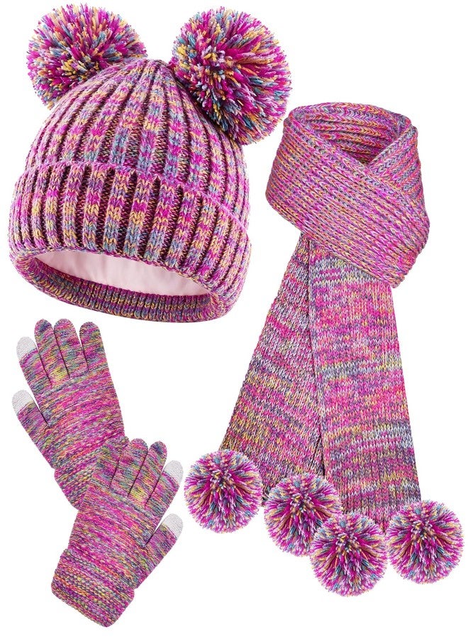 Asekonc Kids Winter Hat Gloves Scarf Set, Girls Winter Hat Beanie with Pom Knit Warmer Christmas Gifts - Image 1
