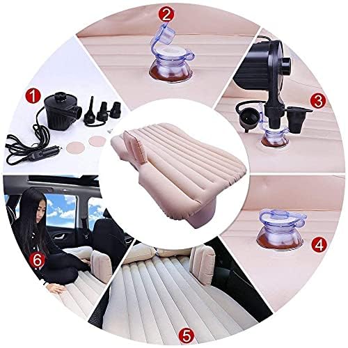 BROGBUS ABS Plastic Car Travel Vehicle Inflatable Cushion Mattress With Two Air Pillows Car Air Pump And Repair Tikki Beige Full - Image 5
