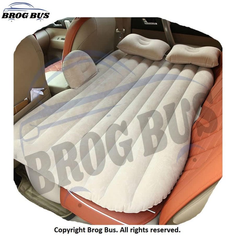 BROGBUS ABS Plastic Car Travel Vehicle Inflatable Cushion Mattress With Two Air Pillows Car Air Pump And Repair Tikki Beige Full - Image 2
