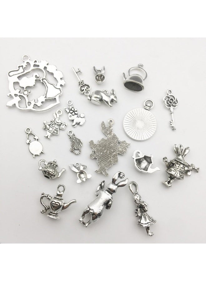 40 Pieces Antique Silver Alice In Wonderland Fairy Tales Tea Party Steampunk Victorian Necklace Bracelet Charms Antique Silver - Image 3