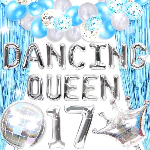 Roaring Good Time 37 PCS Dancing Queen 17 Balloons Dancing Queen Mamma Mia Party Decorations 17 Birthday Party Decoration Sliver Blue 17 Birthday Decoration Mamma Mia Party Supplies - Image 1