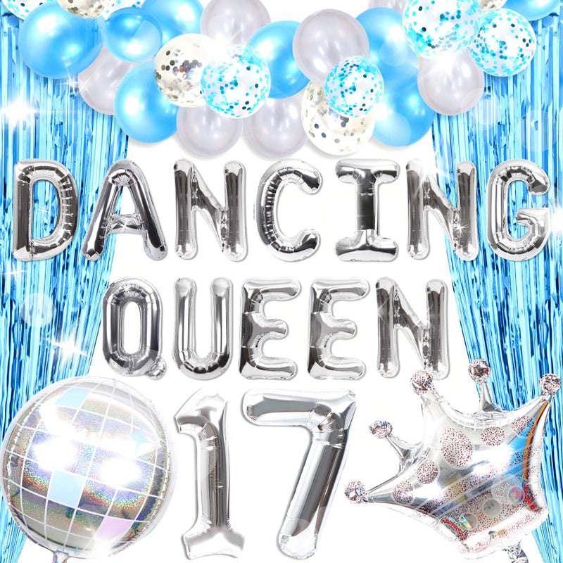 Roaring Good Time 37 PCS Dancing Queen 17 Balloons Dancing Queen Mamma Mia Party Decorations 17 Birthday Party Decoration Sliver Blue 17 Birthday Decoration Mamma Mia Party Supplies - Image 2
