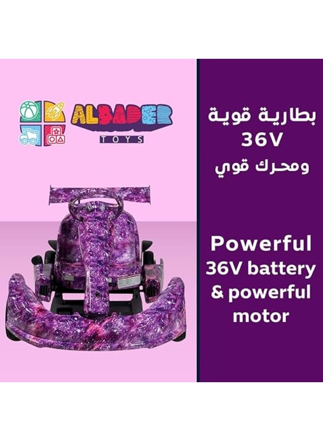 البدر سيارة كارتينج دريفت للاطفال من البدر، سياره كهربائية كريزي دريفت 36 فولت مع عجلات LED، موسيقى بلوتوث، 3 سرعات وعكسية، فرامل اليد، لعبة ركوب كهربائية بنمط سباق للاولاد والبنات - Image 3