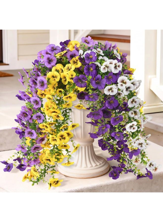 ZFProcess Fake Artificial Flowers for Outdoors, 4 Pcs Faux Hanging Pansy Flowers Spring Summer Decor, UV Resistant Fake Plants Silk Flower for Planter Front Door Porch Patio Yard Garden(Purple Yellow White) - Image 1