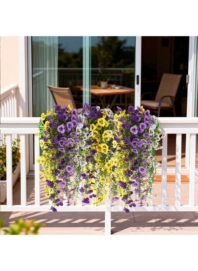 ZFProcess Fake Artificial Flowers for Outdoors, 4 Pcs Faux Hanging Pansy Flowers Spring Summer Decor, UV Resistant Fake Plants Silk Flower for Planter Front Door Porch Patio Yard Garden(Purple Yellow White) - Image 4