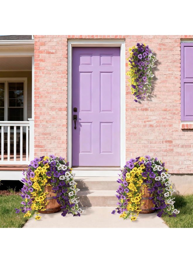 ZFProcess Fake Artificial Flowers for Outdoors, 4 Pcs Faux Hanging Pansy Flowers Spring Summer Decor, UV Resistant Fake Plants Silk Flower for Planter Front Door Porch Patio Yard Garden(Purple Yellow White) - Image 2